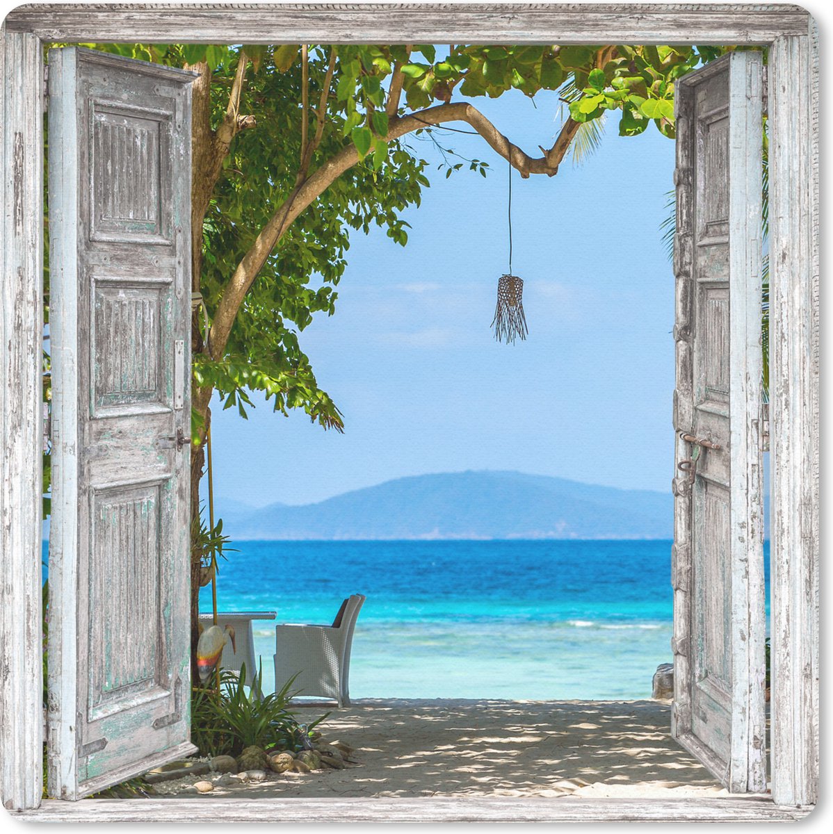 Muismat 30x30 cm - Mousepad Strand - Tropisch - Zee - Doorkijk - Muismatten