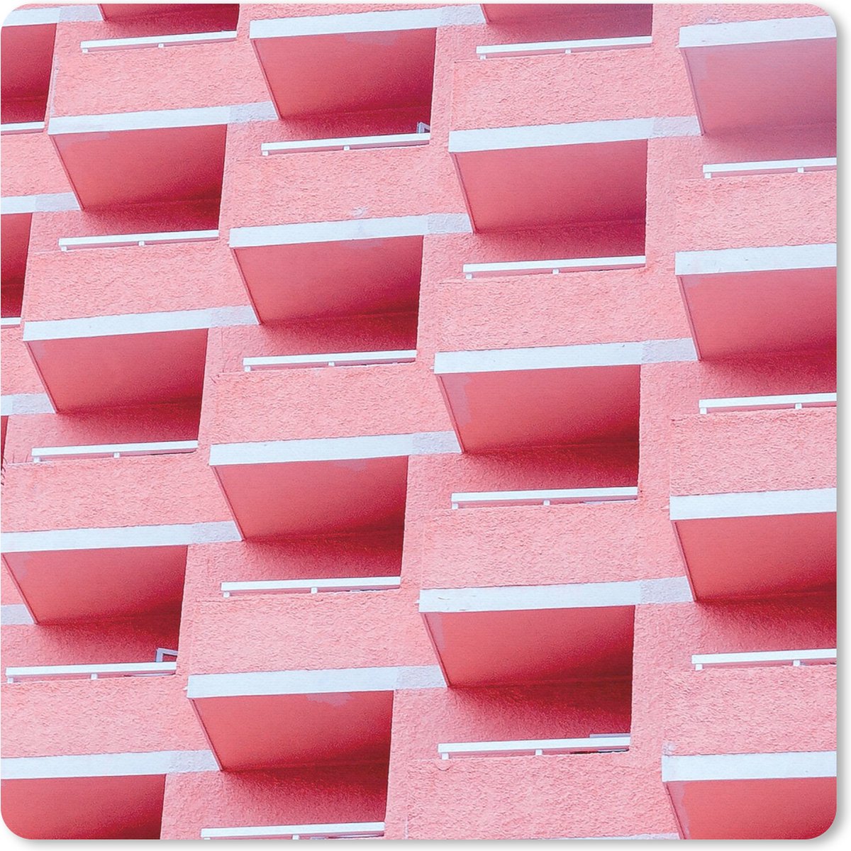 Muismat 20x20 cm - Mousepad Roze - Balkon - Zomer - Architectuur - Muismatten