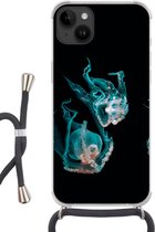 Geschikt voorApple Iphone 14 Plus - Crossbody Case - Kwal - Zeedieren - Zwart - Siliconen - Crossbody - Backcover met Koord - Telefoonhoesje met koord - Hoesje met touw