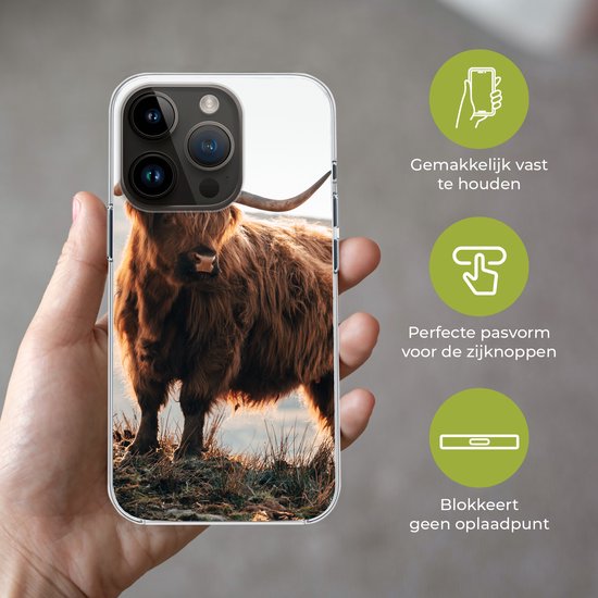 Apple iPhone 14 Pro - Étui souple - Highlander écossais - Animaux - Rural - Paysage - Vache - Nature - Étui de téléphone en Siliconen
