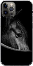 Geschikt voor iPhone 12 Pro hoesje - Paarden - Portret - Zwart - Dieren - Siliconen Telefoonhoesje