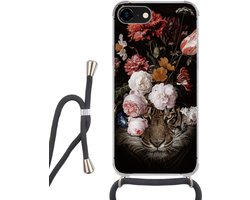 Telefoonhoesje Geschikt voor iPhone SE 2020 - Bloemen - Jan Davidsz de Heem - Tijger - Schilderij - Stilleven - Oude meesters - Siliconen - Crossbody - Backcover met Koord - Telefoonhoesje met koord - Hoesje met touw Telefoonhoesje