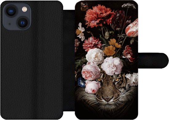 Bookcase iPhone 13 Mini telefoonhoesje - Bloemen - Jan Davidsz de Heem - Tijger - Schilderij - Stilleven - Oude meesters - Met vakjes - Wallet case met magneetsluiting