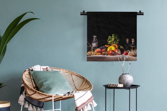 Tapisserie Murale - Nappe Murale - Nature Morte - Manger - Boire - Fruit - Zwart - 60x60 cm - Tapisserie