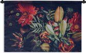 Wandkleed Abstracte Bloemen - Close-up van een abstract boeket op een zwarte achtergrond Wandkleed katoen 180x120 cm - Wandtapijt met foto XXL / Groot formaat!