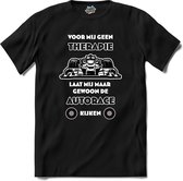 Voor mij geen therapie, laat mij maar gewoon de autorace kijken - Formule 1 - F1 race kleding - autorace cadeau - T-Shirt - Heren - Zwart - Maat L