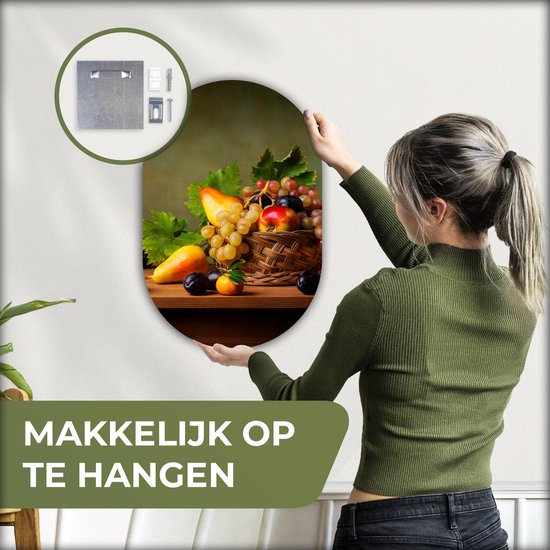 Ovale mural - Ovale mural - Décoration murale murale en plastique - Tableau ovale - Rustique - Corbeille - Fruits - Nature morte - 40x60 cm - Forme miroir ovale sur plastique