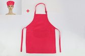 Keukenschort - effen rood/roze met koksmuts - Katoen - 4 tot 14 jaar - 45 cm * 62 cm