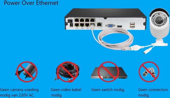 Home-Locking complete set PoE camera beveiligingssysteem met bewegingsdetectie camera's en NVR 8ch 8MP H265 met 8 bullet metaal camera's 3.0MP. CS-8-1478