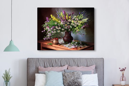 Toile Peinture Fleurs - Tableau - Nature Morte - 160x120 cm - Décoration murale XXL