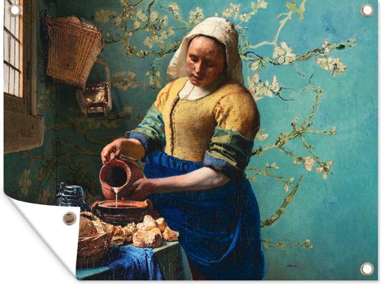 Muurdecoratie buiten Melkmeisje - Amandelbloesem - Van Gogh - Vermeer -  Schilderij - | bol.com