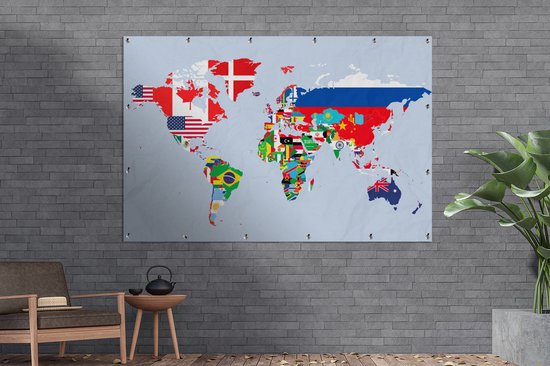 Une carte du monde avec tous les drapeaux Affiche de jardin 180x120 cm XXL  / Groot format!