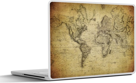 Laptop sticker - 14 inch - Wereldkaart - Vintage - Antiek - Bruin - Papier - 32x5x23x5cm - Laptopstickers - Laptop skin - Cover