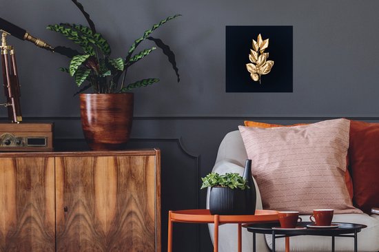 Poster Plant - Bladeren - Goud - Zwart - Luxe - 30x30 cm - Kerstversiering - Kerstdecoratie voor binnen - Kerstmis