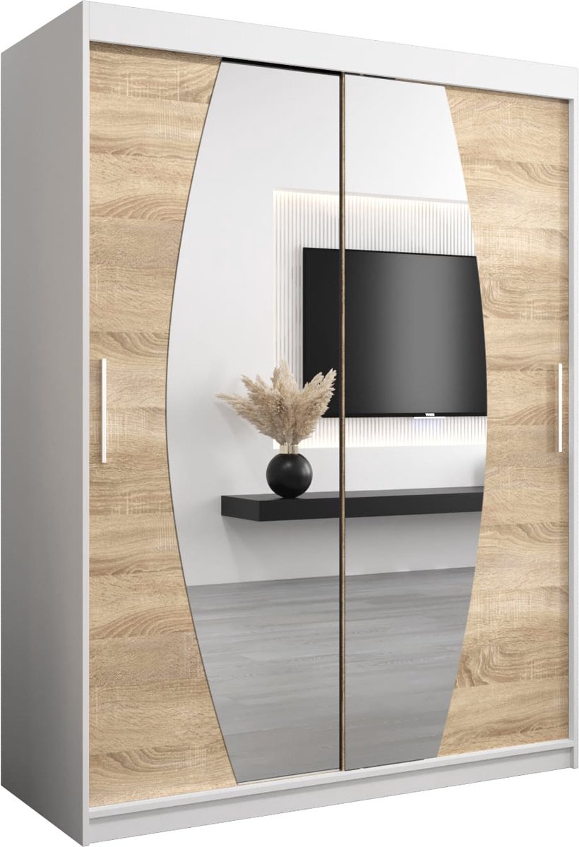 InspireMe - Kledingkast met 2 schuifdeuren, Modern-stijl, Een kledingkast met planken en e