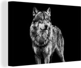 Canvas schilderij - Wilde dieren - Wolf - Zwart - Wit - Canvasdoek - 60x40 cm - Foto op canvas - Woondecoratie
