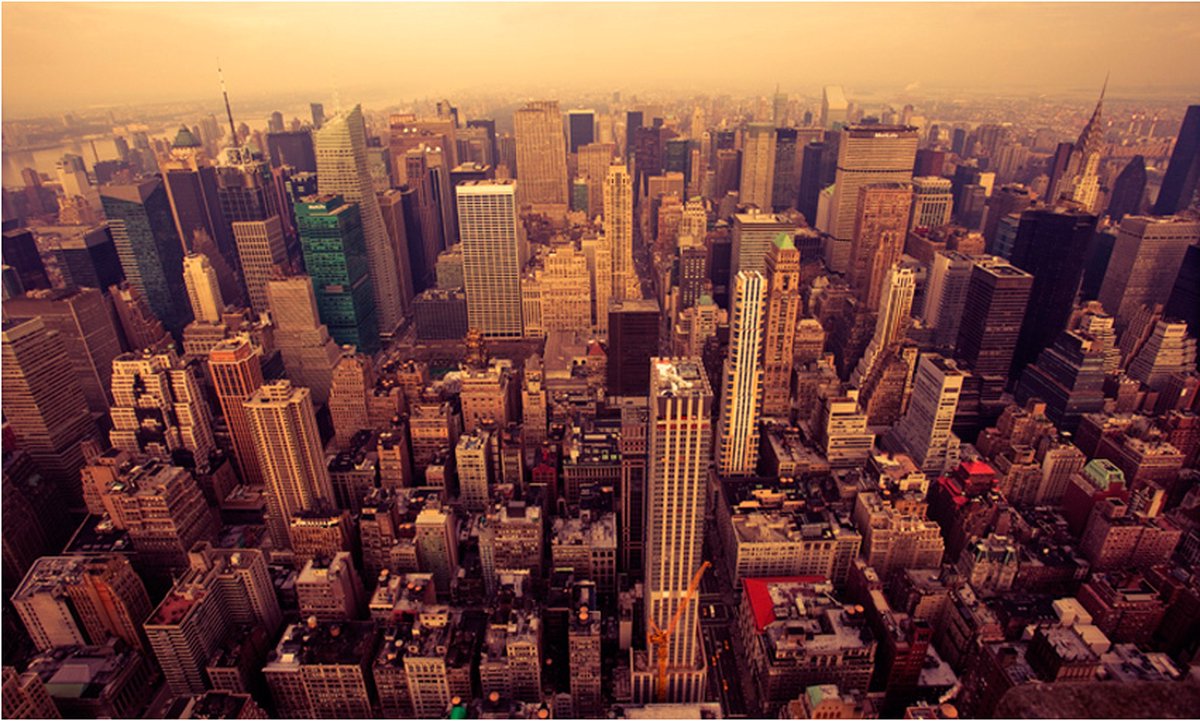 Fotobehang - Bird Eye View van Manhattan, New York.