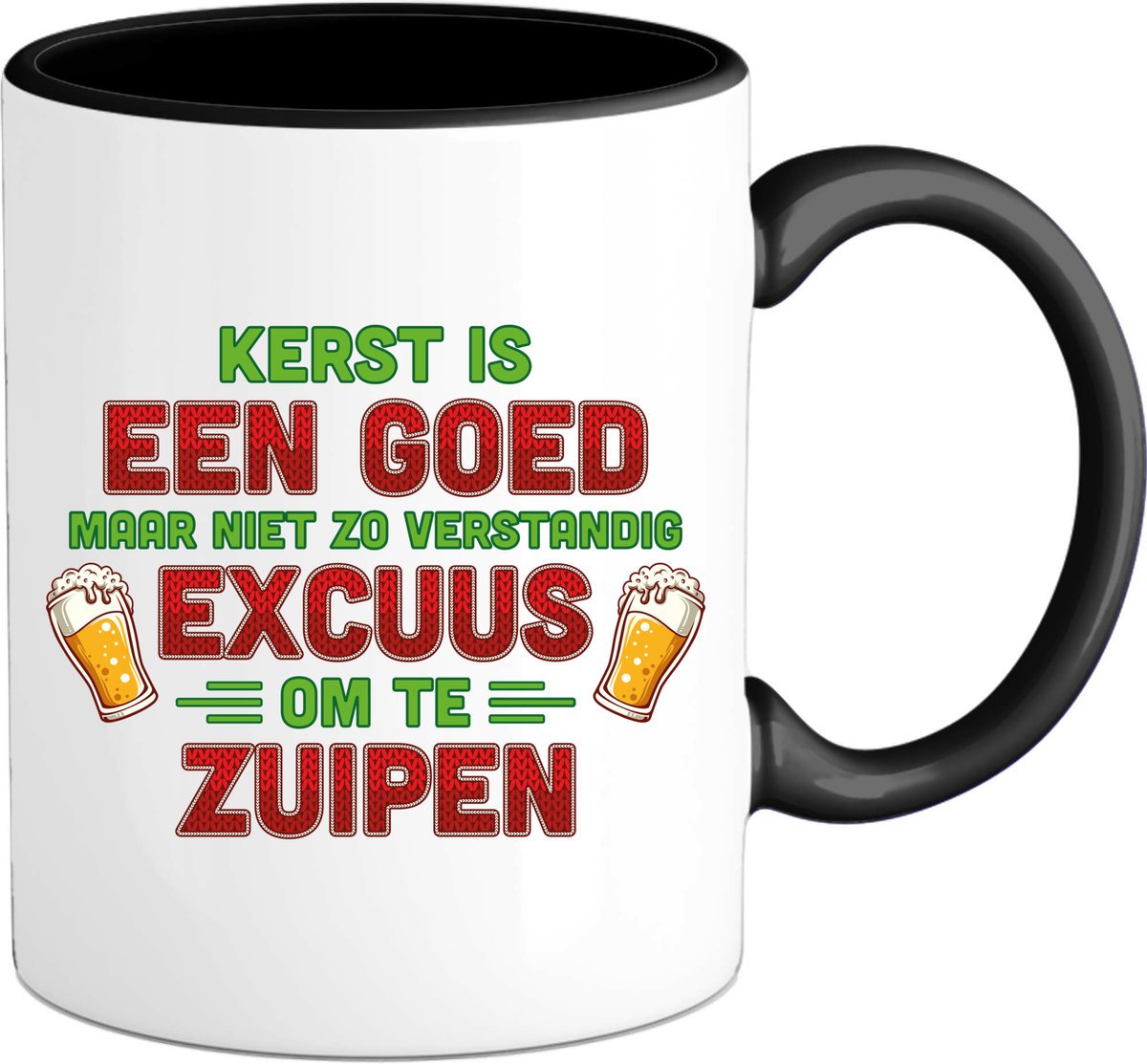 Kerst een goed excuus om te zuipen - foute bier kersttrui - Mok - Zwart