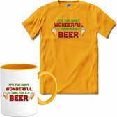 It's the most wonderful time for a beer - foute bier kersttrui - T-Shirt met mok - Meisjes - Geel - Maat 12 jaar