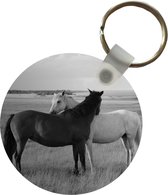 Sleutelhanger - Paarden - Dieren - Portret - Zwart wit - Platteland - Plastic - Rond - Uitdeelcadeautjes