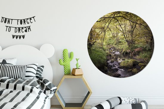 Cercle de papier peint - Cerf - Arbre - Forêt - ⌀ 120 cm - Cercle mural - Auto-adhésif - Papier peint autocollant XXL