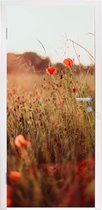 Deursticker Zonsondergang - Bloemen - Rood - 90x205 cm - Deurposter