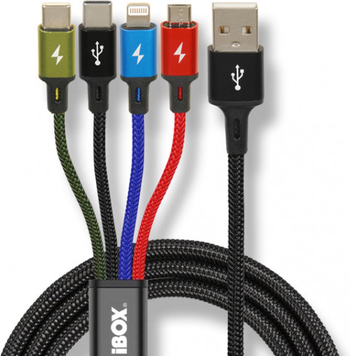 iBox Universal 4 in 1 charging cable I-BOX USB IKUM4W1 - Kabel USB-kabel 1,2 m Micro-USB A 2 x USB C Meerkleurig