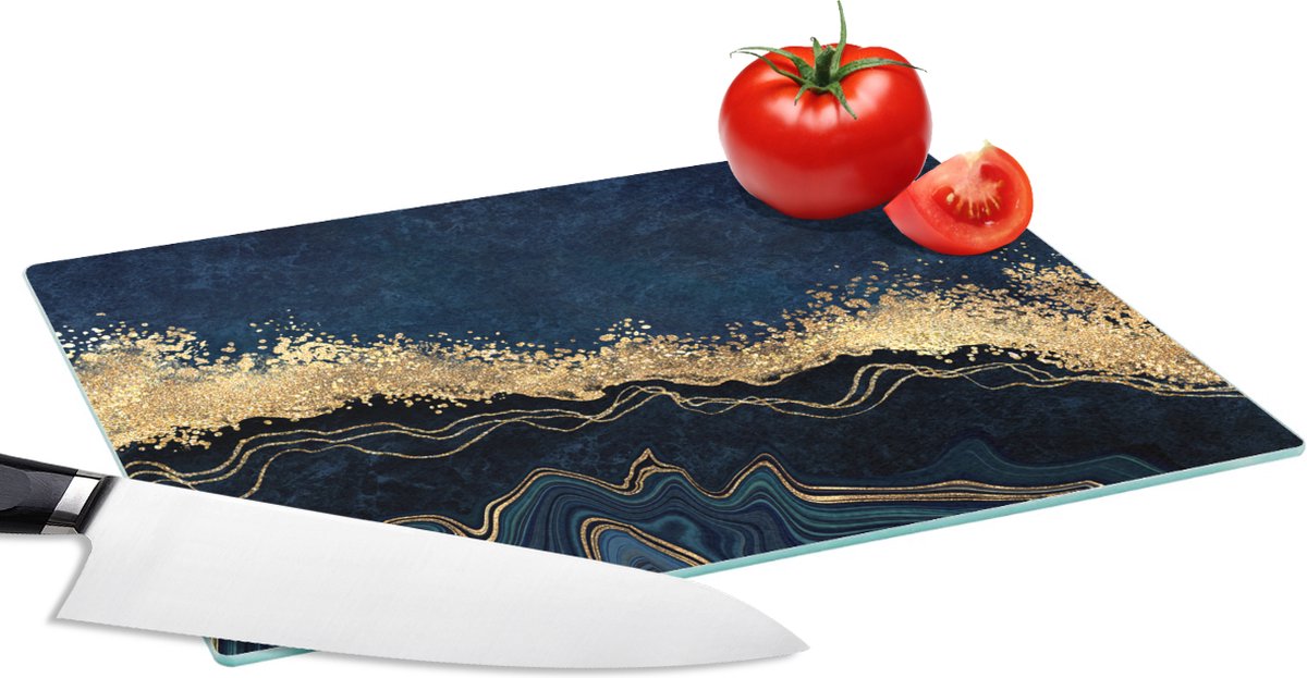 Glazen Snijplank - 28x20 - Marmer - Textuur - Goud - Illustratie - Snijplanken Glas