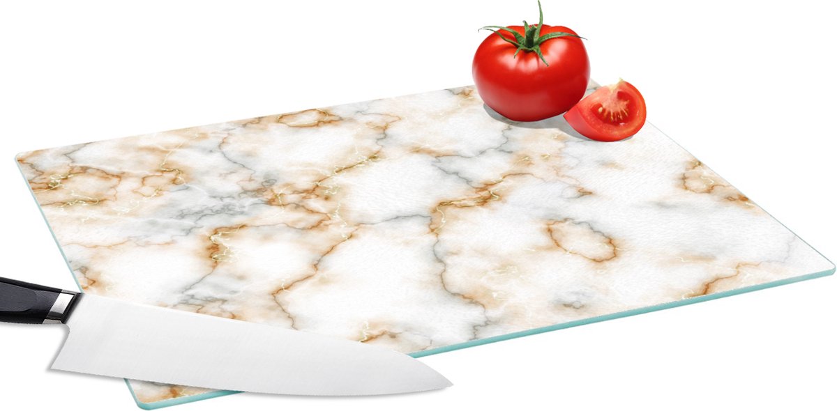 Glazen Snijplank - 39x28 - Marmer - Wit - Grijs - Goud - Snijplanken Glas