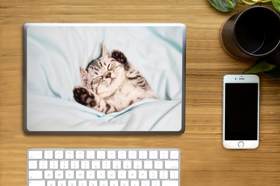 Sticker ordinateur portable - 13,3 pouces - Chaton - Sommeil - Lit