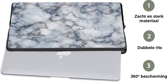 Laptophoes 15.6 inch - Marmer print - Stenen - Agaat - Laptop sleeve - Binnenmaat 37x26 cm - Zwarte achterkant