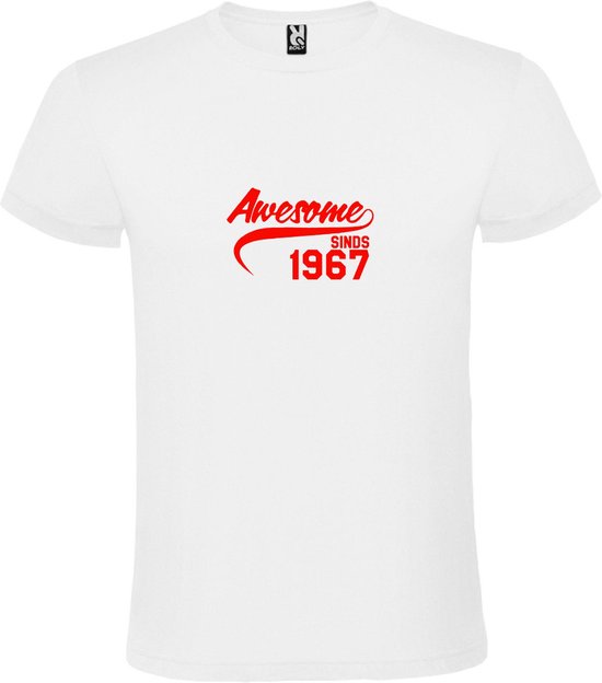 Wit T-Shirt met “Awesome sinds 1967 “ Afbeelding Rood Size L