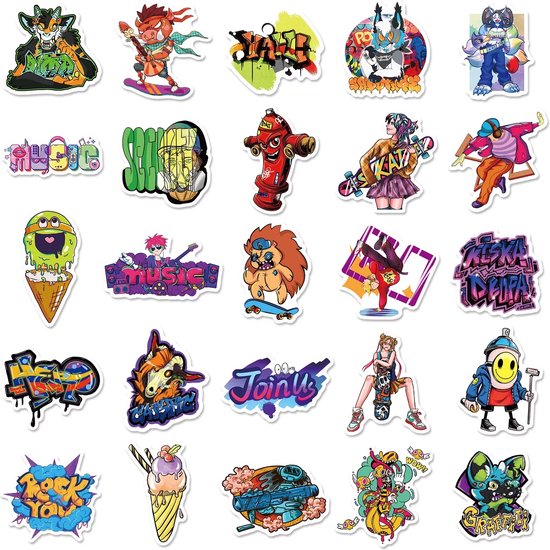 Graffiti Stickers 50 Stuks | Skateboard Stickers | Stoere Stickers | Dance | Music | Dieren | Laptop Stickers | Decoratie | Stickers Kinderen | Stickers Volwassenen | Plakstickers | Stickers Bullet Journal | Planner Stickers - Merkloos