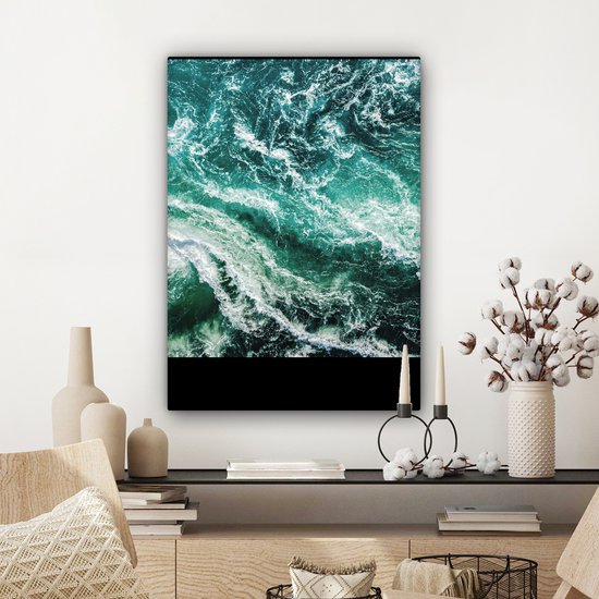 Canvas schilderij 80x60 cm - Wanddecoratie Oceaan - Water - Zee - Luxe - Groen - Turquoise - Muurdecoratie woonkamer - Slaapkamer decoratie - Kamer accessoires - Schilderijen op canvas