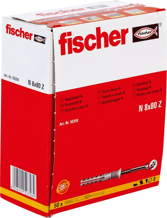 Fischer 50358 Nagelplug/slagplug NS met verzonken kop - 8 x 80mm (50st) - Fischer