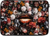Laptophoes 14 inch - Lippen - Bloemen - Verf - Oranje - Kunst - Abstract - Oude meesters - Laptop sleeve - Binnenmaat 34x23,5 cm - Zwarte achterkant