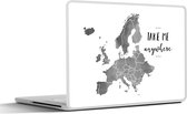 Laptop sticker - 11.6 inch - Europakaart in grijze waterverf met de tekst Take me anywhere - zwart wit - 30x21cm - Laptopstickers - Laptop skin - Cover