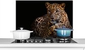 Spatscherm keuken 90x60 cm - Kookplaat achterwand Wilde dieren - Panter - Portret - Zwart - Dieren - Muurbeschermer - Spatwand fornuis - Hoogwaardig aluminium
