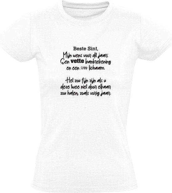 Grappig Wensenlijstje Sinterklaas Dames T-shirt | Sinterklaaskado | Pakjesavond | Shirt