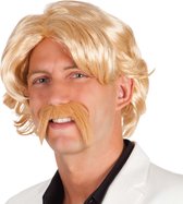Perruque blonde avec moustache - Perruque habillée - Taille unique