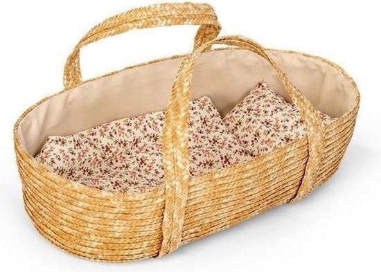 Mamamemo - Rieten Poppenreiswieg / Mozes mandje met bedsetje 50cm - Poppen Mozes mandje