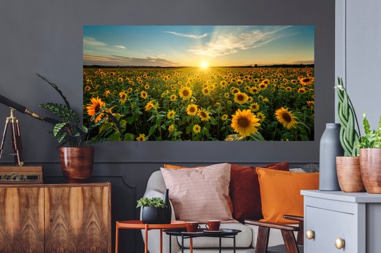Stickers muraux - Film autocollant - Coucher de soleil - Fleurs - Tournesol - Horizon - Paysage - 160x80 cm - Film adhésif - Stickers muraux Chambre d'enfant - Papier peint autocollant - Papier peint autocollant - Film autocollant