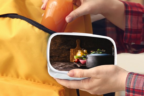 Bread Bin Wit - Lunch Box - Bread Box - Rustique - Nature Morte - Pan - Légumes - 18x12x6 cm - Adultes