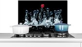 Spatscherm keuken 60x40 cm - Kookplaat achterwand Bessen - Water - Zwart - Fruit - Framboos - Muurbeschermer - Spatwand fornuis - Hoogwaardig aluminium