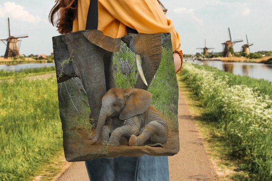 MuchoWow® Sac bandoulière - Sac de plage - Big Shopper - Sac shopping - Éléphant - Animaux - Sable - Nature - 45x45 cm - Sac en coton
