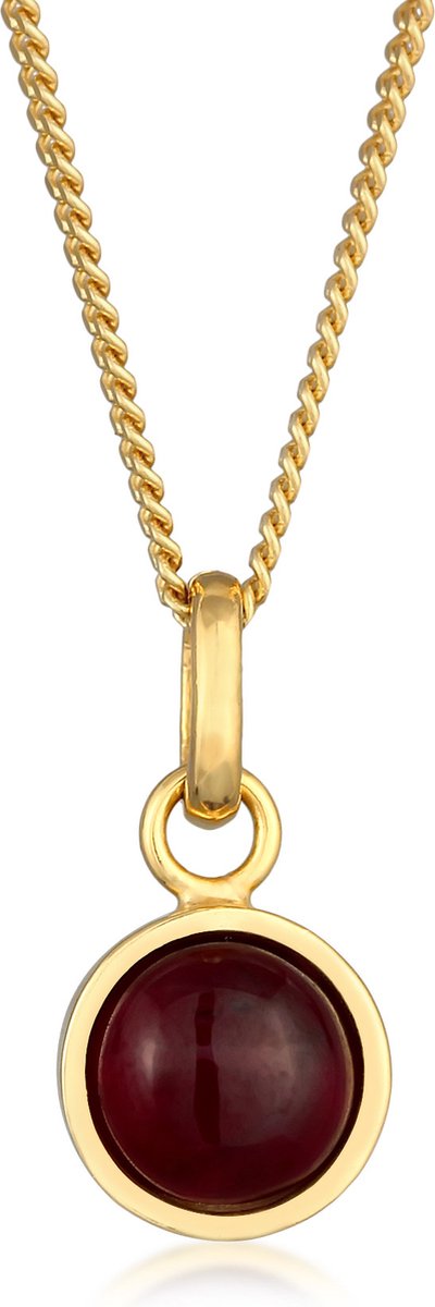 Elli PREMIUM - Halsketting - Elli PREMIUM Halsketting Dames Solitaire Basis Rond met Granaat Edelsteen in 925 sterling zilver verguld - Dames