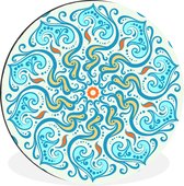 WallCircle - Wandcirkel - Muurcirkel - Mandala - Blauw - Geel - Abstract - Aluminium - Dibond - ⌀ 30 cm - Binnen en Buiten
