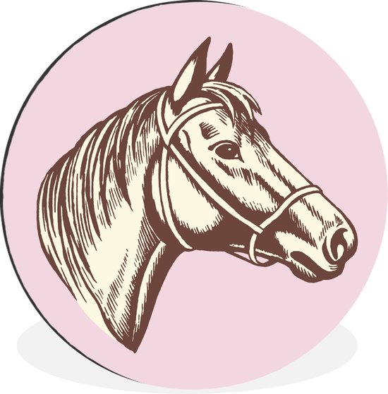 WallCircle - Wandcirkel - Muurcirkel - Kinderillustratie van paardenhoofd - Aluminium - Dibond - ⌀ 60 cm - Binnen en Buiten