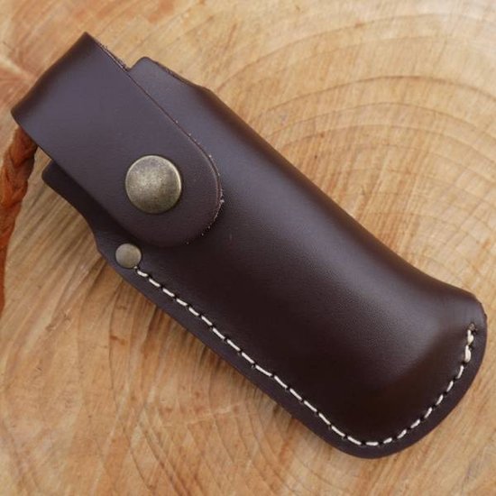 Leather large folding knife belt pouch brown