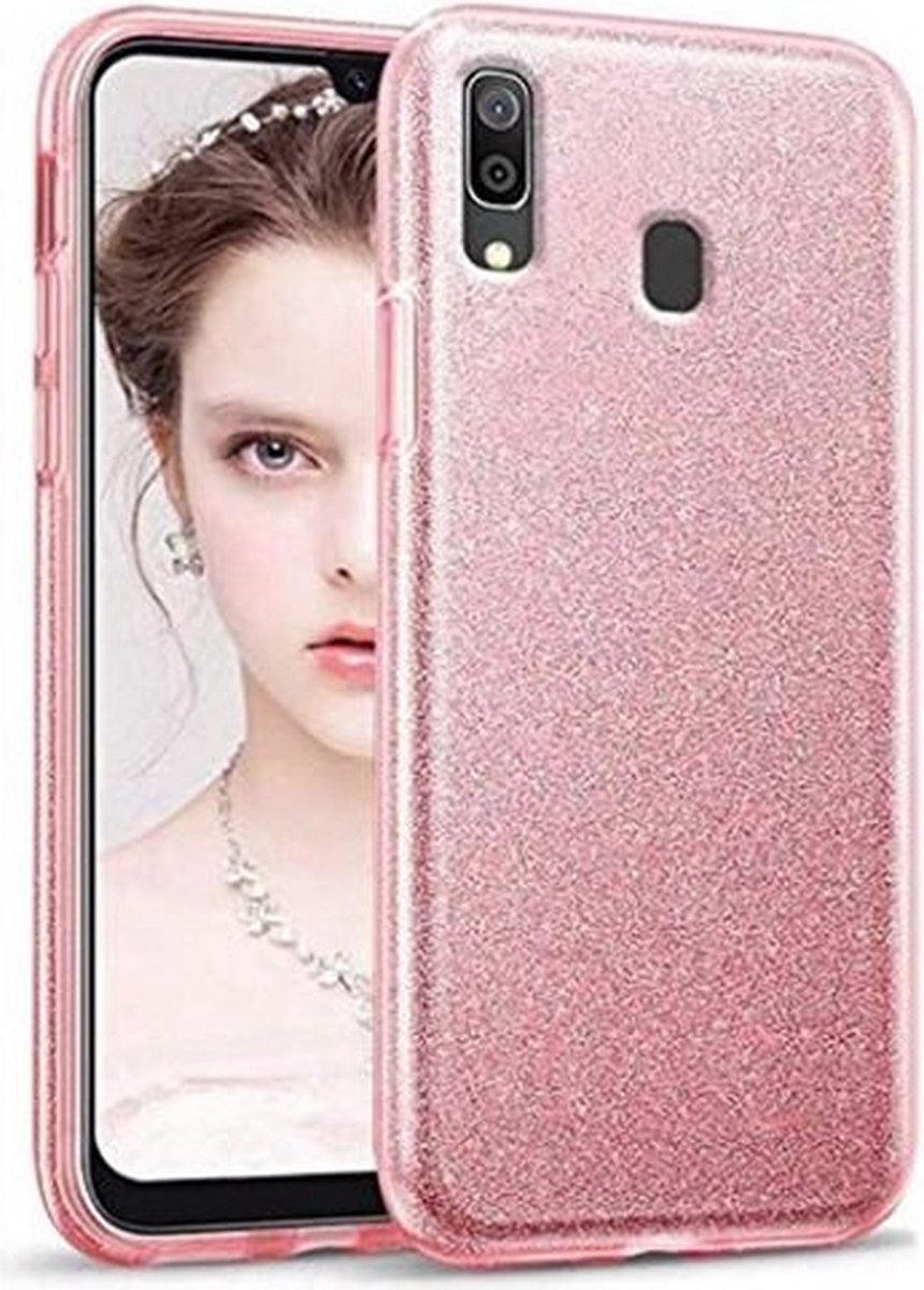 Samsung A01 Siliconen Glitter Hoesje Rose Goud